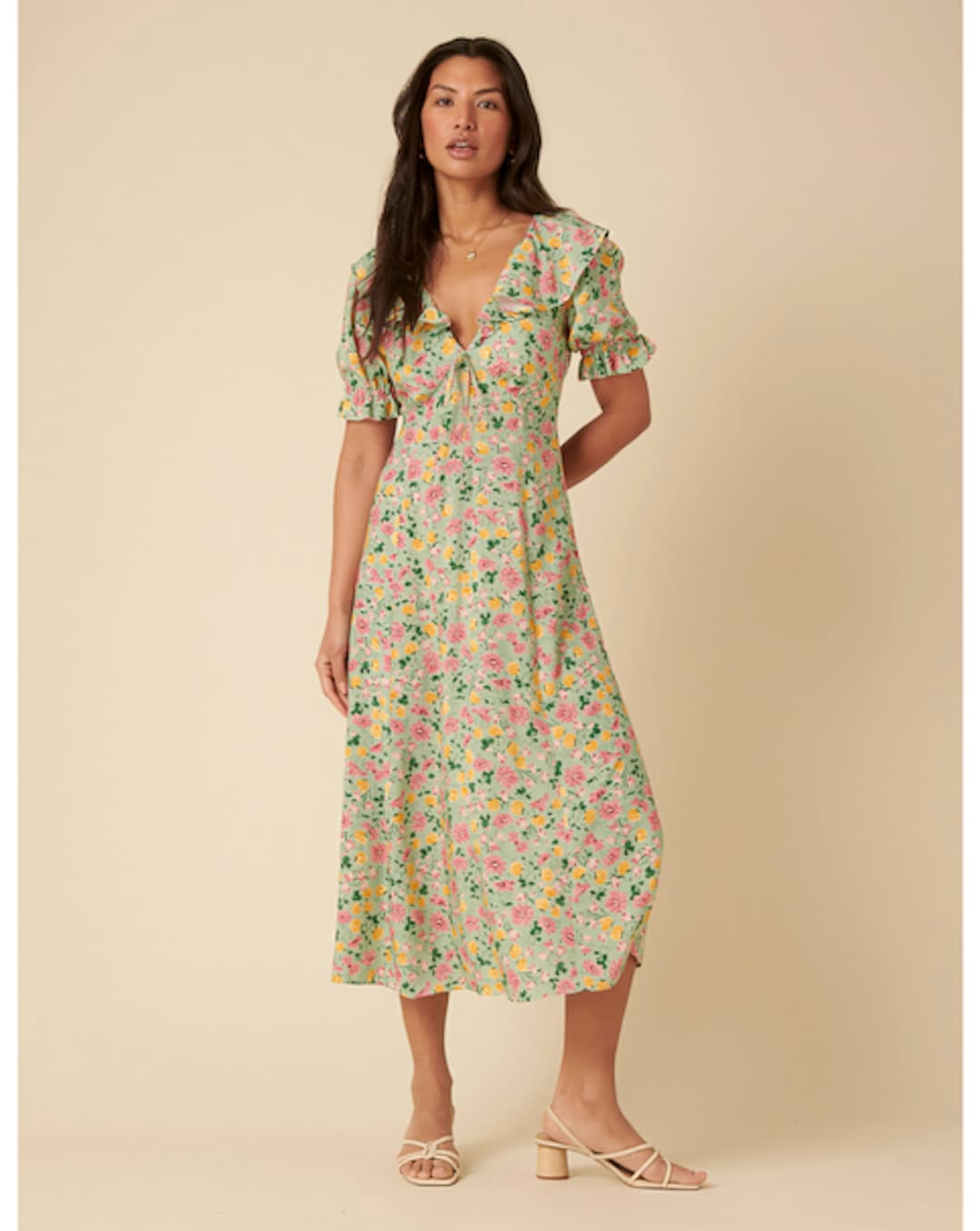 cream ditsy floral lia midi dress Nobody's Child Lia Midi Dress Ina Ditsy Cream