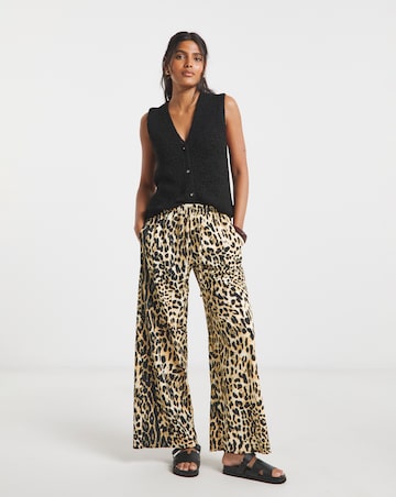 Leopard Print Drawcord Waist Wide Leg Trouser