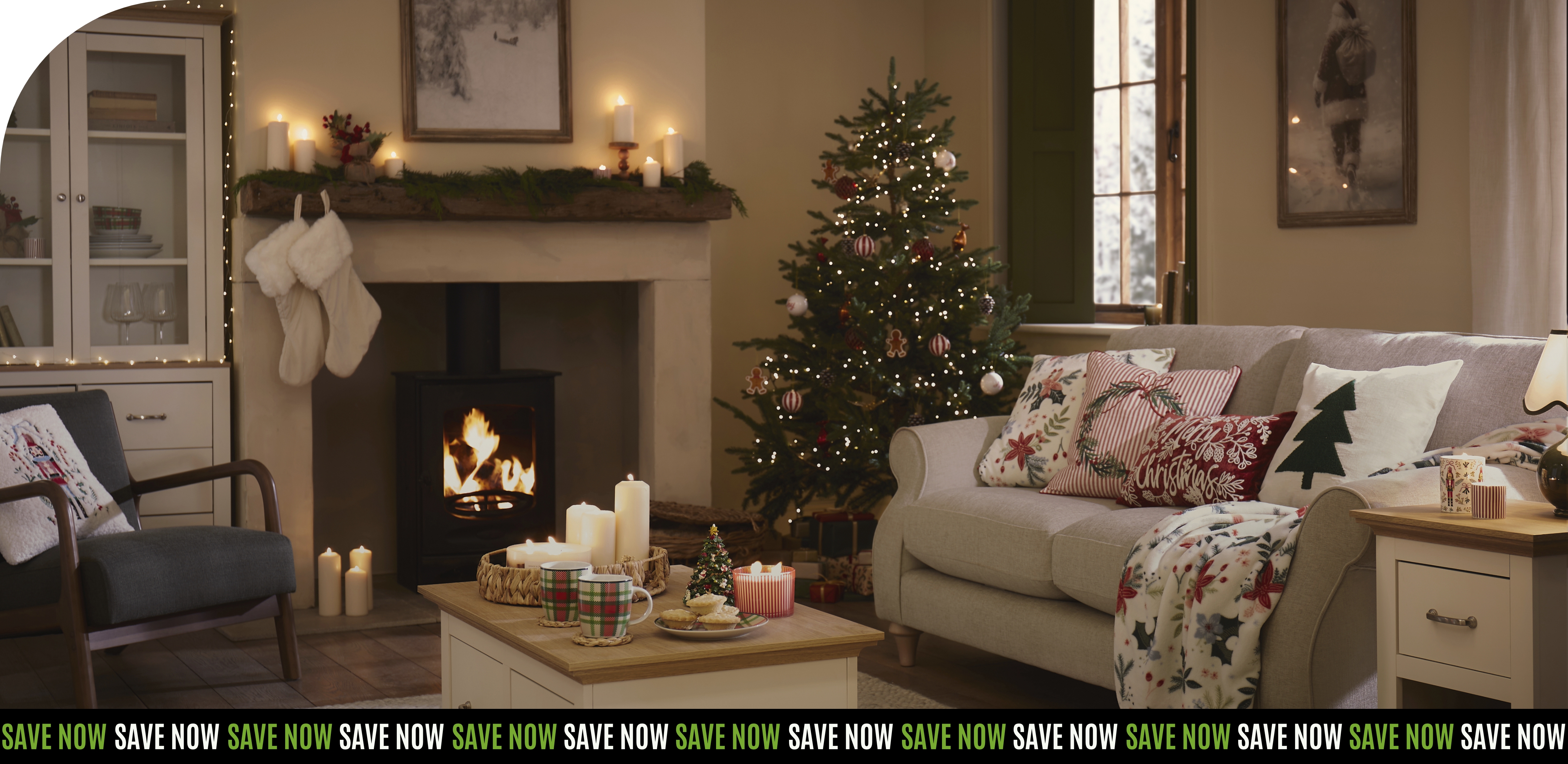 Cozy Christmas Living Room with Fireplace and Decorated Tree