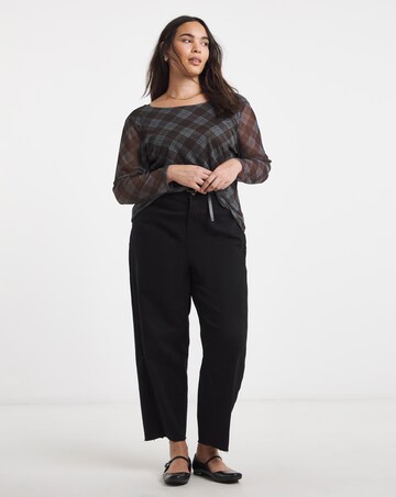 Burgundy & Pink Check Print Mesh Scoop Back Top