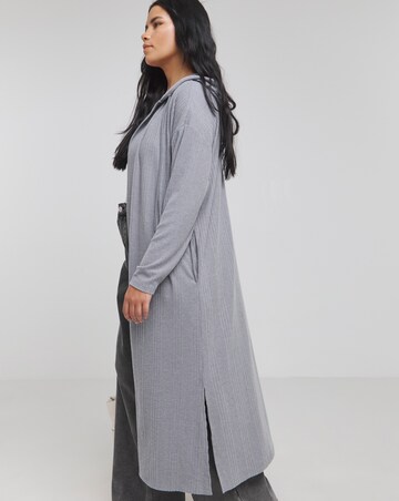 Grey Marl Soft Touch Ribbed Hooded Cardigan