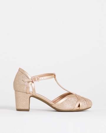 Dolores Low Block Heel T Bar Shoes - Wide Fit (E)