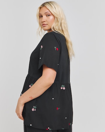 Simply Be Embroidered Red Floral Jersey Lightweight Poplin Mix Top