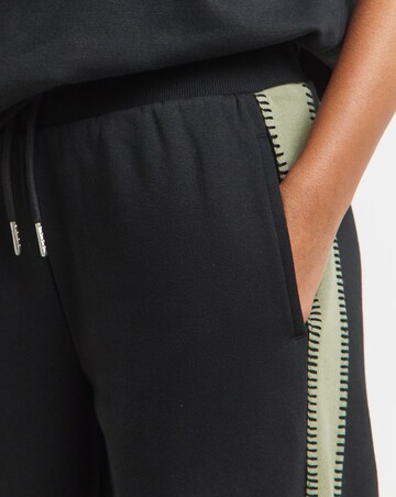 Black & Khaki Whipstitch Wide Leg Joggers