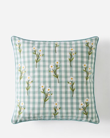 Julipa Daisy Floral Embroidered Check Cushion