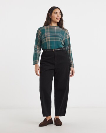 Green Check Print Long Sleeve Mesh Top