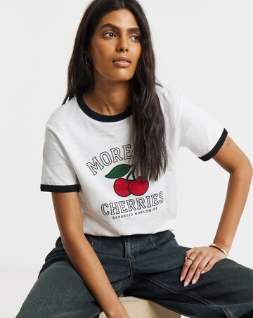 Simply Be Black & White Morello Cherries Graphic Ringer T-Shirt