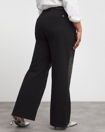 Black Embellished Wide Leg Jeans