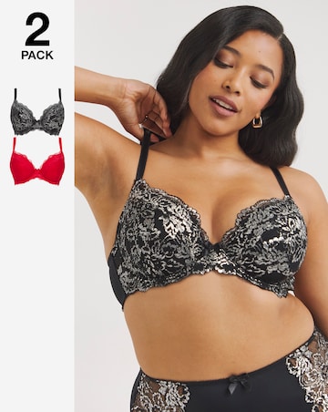 Pretty Secrets 2 Pack Ella Lace Padded Plunge Wired Bras B-K