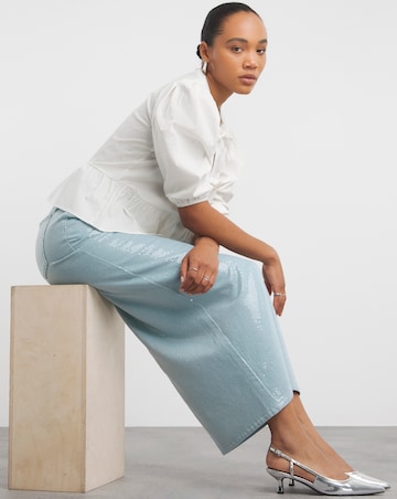 Light Wash Clear Sequin Maxi Skirt