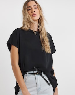Black Slouchy Dip Back Pure Cotton T-Shirt