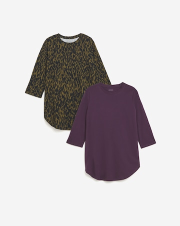 2 Pack Longline Curved Hem 3/4 Sleeve T-shirts