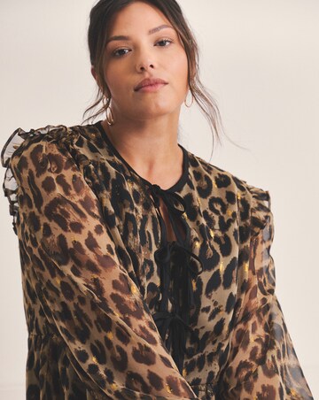 Leopard Bow Georgette Skater Dress
