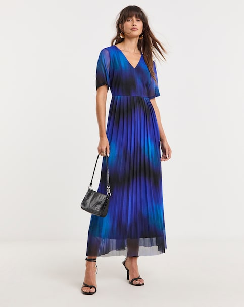Short Sleeve Pleated Mesh Dress
