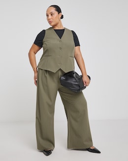 Khaki Pinstripe Wide Leg Co-ord Trouser