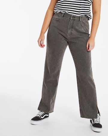 Washed Black Non Stretch High Rise 90's Split Hem Straight Leg Jeans