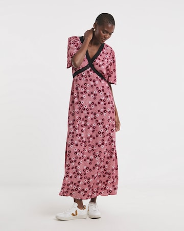 Textured Crinkle Lace Trim Maxi Dress