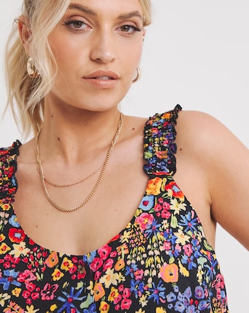 Floral Print Button Through Frill Strap Cami