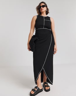 Simply Be Black Exposed Seam Wrap Skirt Maxi Dress
