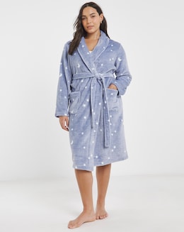 Supersoft Dressing Gown Moon & Stars Print Blue