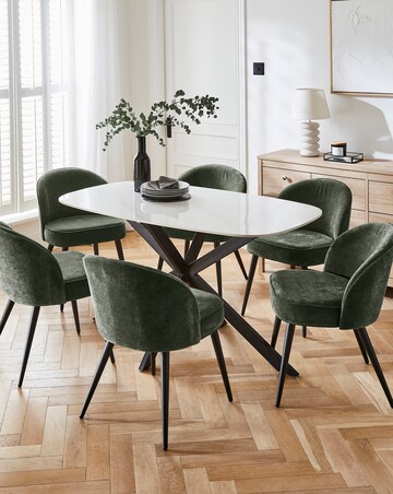 Brock Dining Table with 6 Emilie Chenille Chairs