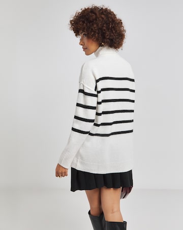 Mono Stripe Longline Roll Neck Jumper