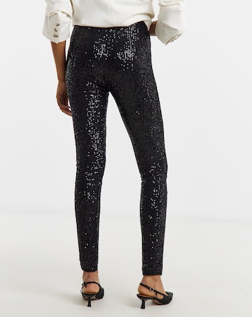Black Stretch Sequin Pull On Skinny Trousers