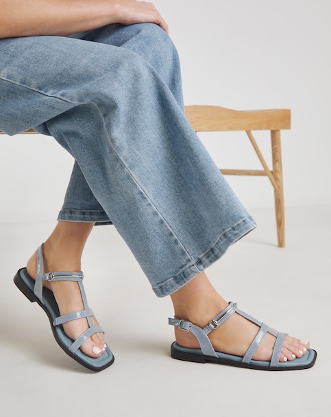 Dauphin Blue Strappy Flat Sandals - Wide Fit (E)