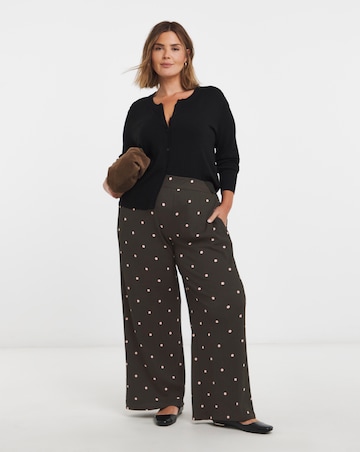 Chocolate Jersey Textured Wide Leg Trouser with Pink Spot