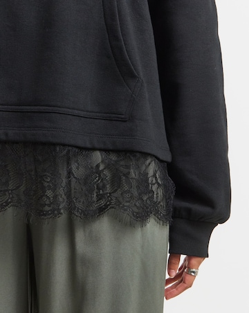 Black Eyelash Lace Trim Hoodie