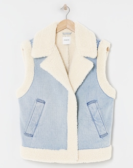 Light Wash Borg Lined Denim Gilet