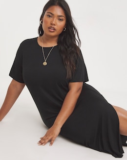 Simply Be Black Viscose Elastane Midi T-Shirt Dress