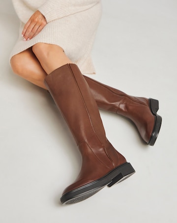 Andy Leather Stretch Knee High Flat Boots - Wide Fit (E) & Super Curvy Calf