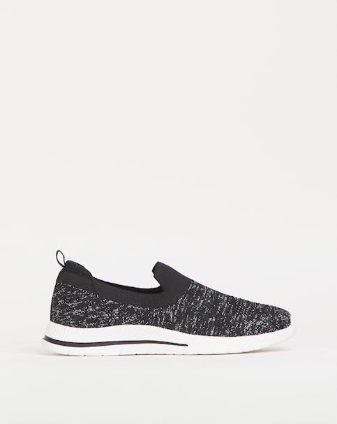 Cushion Walk Black Glitter Slip On Trainers - Wide Fit (E)
