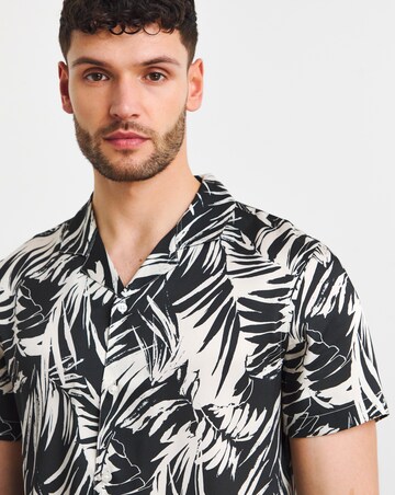 Mono Palm Print Short Sleeve Cuban Collar Shirt