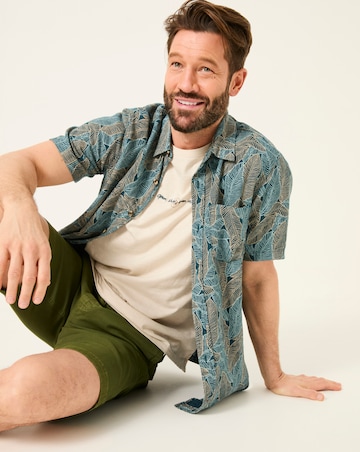 FatFace Leaf Print Linen Blend Shirt - Blue