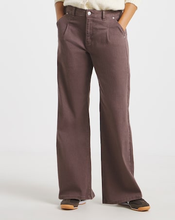 Simply Be Chocolate Pleat Wide Leg Jeans