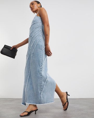 Light Blue Seamed Column Maxi Dress