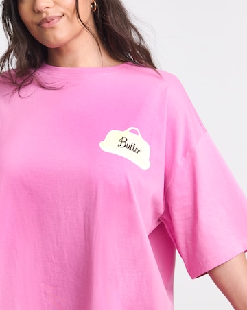 Pink Shelf Care Embroidered Oversized Graphic T-Shirt