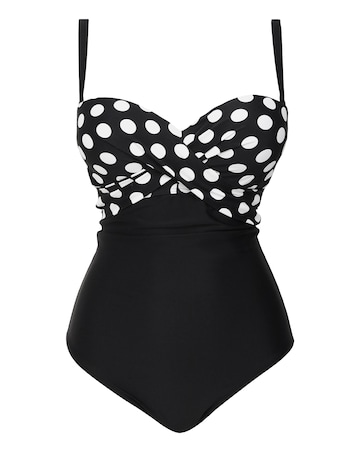 Figleaves Tailor Twist Underwired Bandeau Tummy Control Swimsuit- Longer Length