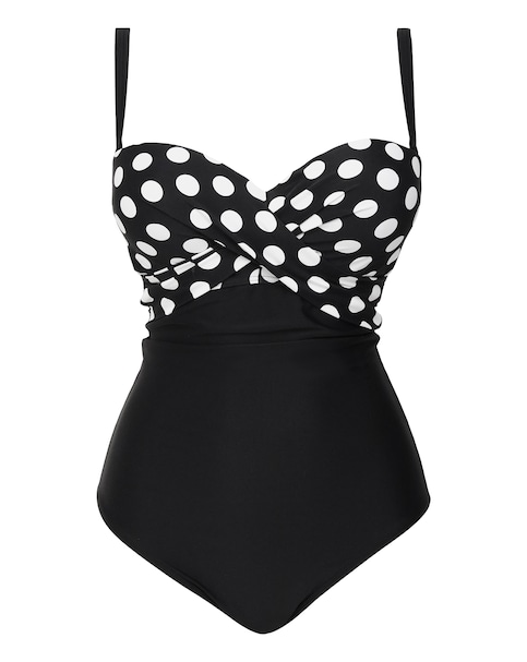 Figleaves Tailor Twist Underwired Bandeau Tummy Control Swimsuit- Longer Length