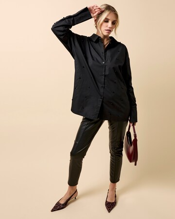 Little Mistress Black Cotton Pearl Embellished Shirt