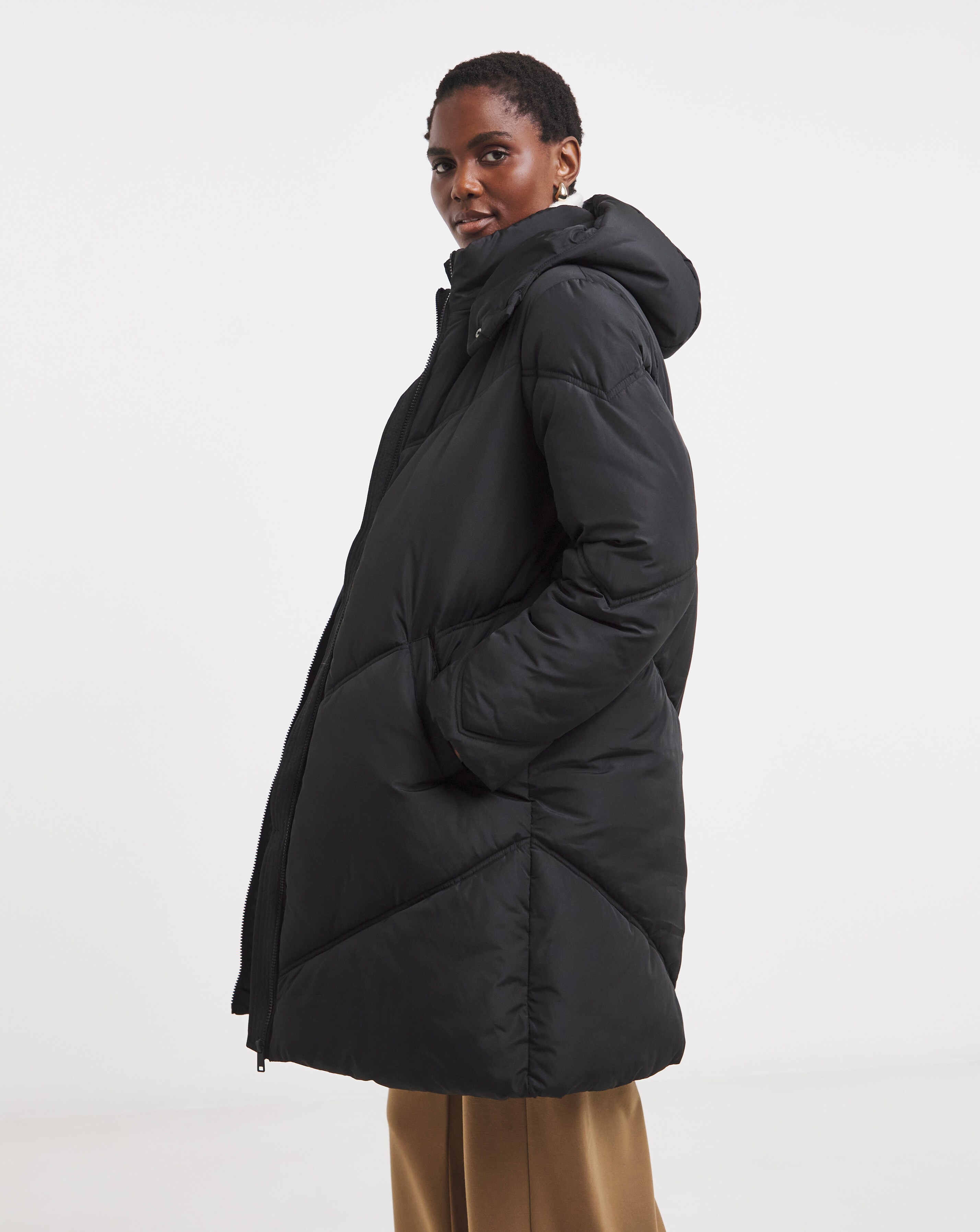 Black Mid Length Padded Coat