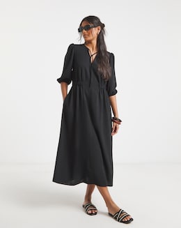 Simply Be Black Cinched Waist Midi Dress With Pockets