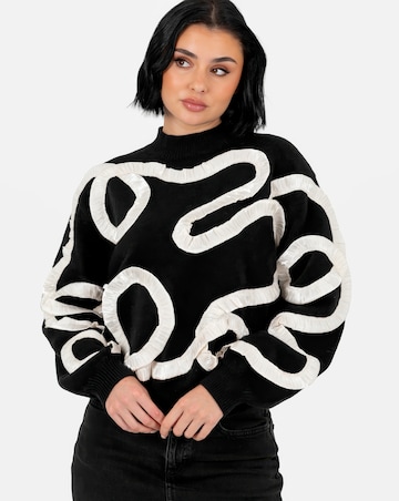 Lovedrobe Black Jumper With Contrasting Satin Squiggle Applique