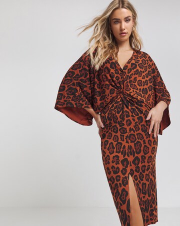 Flounce London Brown Slinky Jersey Leopard Midi Dress