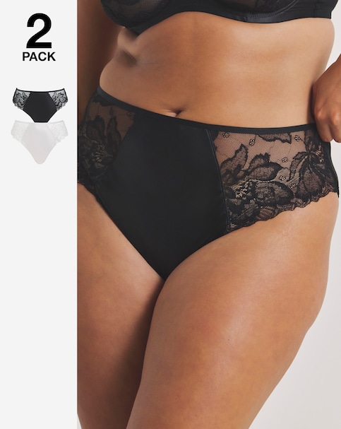 Pretty Secrets (2 Pack) Willow Stretch Lace High Leg Knickers Black/Cream