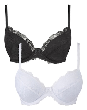 Pretty Secrets 2 Pack Ella Lace Padded Plunge Black/White Bras