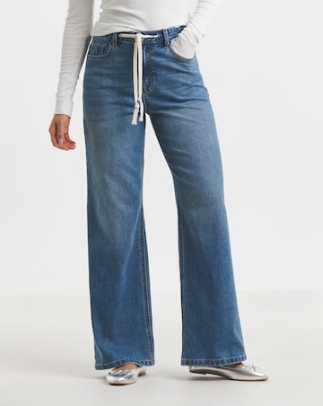 Simply Be Vintage Mid Blue Tie Front Wide Leg Jeans