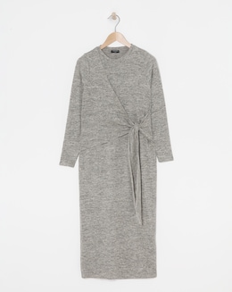 Crew Neck Long Sleeve Tie Waist Dress